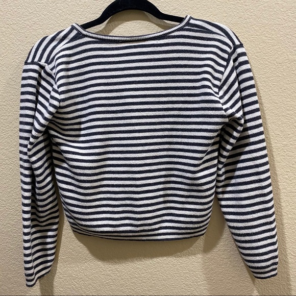 Jacques Michel Cropped Button Sweater Blue & White - Picture 2 of 5